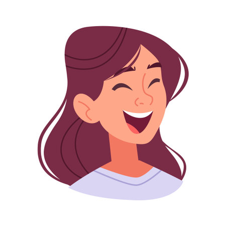 Happy Young Woman Laughing. Joyful Female Characterのイラスト素材