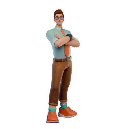 Cheerful 3D Cartoon Man Arms Crossed Confident Pose