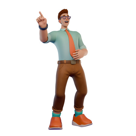 Laughing Businessman Cartoon Character Pointing and Presenting Idea