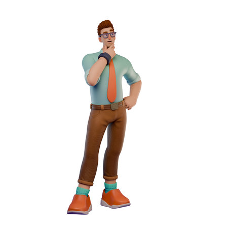 Businessman Cartoon Character Thinking and Pondering Idea in Casual Office Attire, 3D Illustration