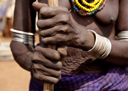 Hands of the Ethiopian women from a tribe of Desanech  Africa の写真素材