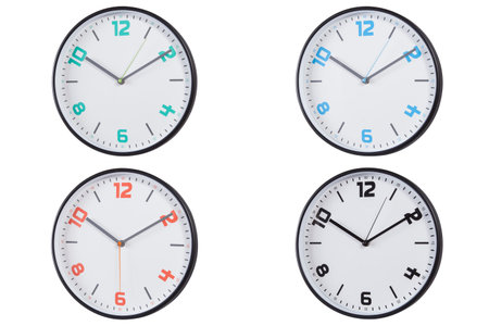 Modern alarm clocks isolated on white background.