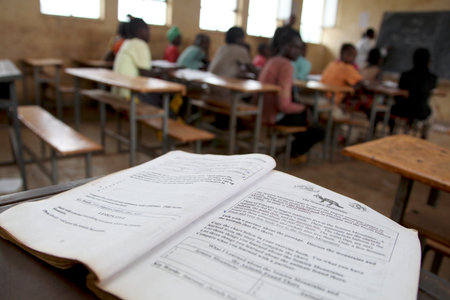 JINKA,ETHIOPIA - NOVEMBER 25, 2011: Children of different age study at school on November 21, 2011 in Jinka, Ethiopia.のeditorial素材