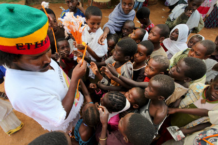 TURMI, ETHIOPIA - NOVEMBER 22, 2011:Celebration of day of Saint Mikhail in orthodox Christian church. November 22, 2011 in Turmi, Ethiopia.のeditorial素材