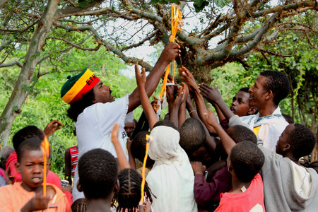 TURMI, ETHIOPIA - NOVEMBER 22, 2011:Celebration of day of Saint Mikhail in orthodox Christian church. November 22, 2011 in Turmi, Ethiopia.のeditorial素材