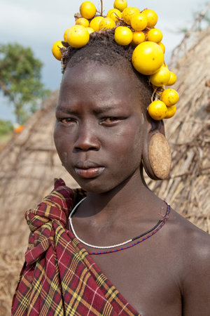 OMO VALLEY, ETHIOPIA - November 20, 2011 - The Mursi are ethnic group that inhabits southwestern...