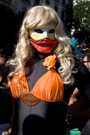 MADRID, SPAIN - JULY, 3: People participating at the Gay Pride parade on July 3, 2010 in Madrid (Spain). Gay Pride in Madrid is one of the most popular prides in Europe.のeditorial素材