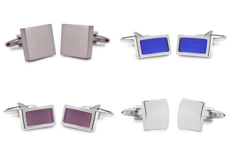 stainless steel cufflinks isolated on white background