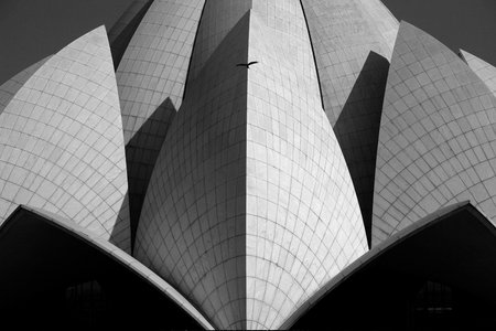 Fragment of the famous Bahai Temple (Lotus Temple) in Delhi, Indiaのeditorial素材