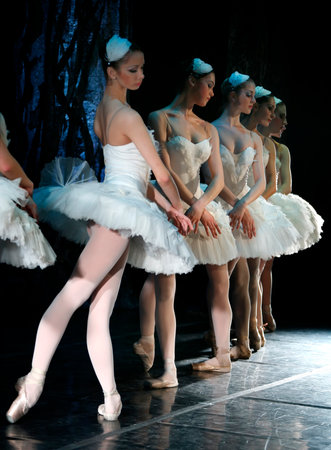 MADRID, SPAIN - JANUARY 26, 2011: Russian imperial ballet's performance "Swan Lake" ballet at Teatro Compac Gran Via, January 26, 2011 in Madrid, Spain.のeditorial素材