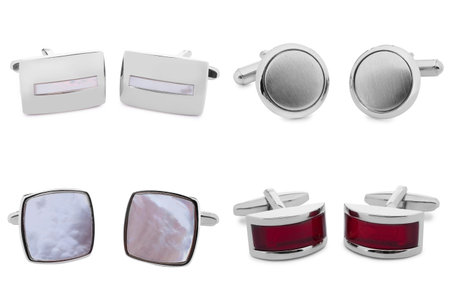 stainless steel cufflinks isolated on white background