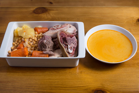 Cocido MadrileÃ±o is a delicious Spanish stew with chickpeas, sausages, potatoes, cabbage and various types of meat.の写真素材