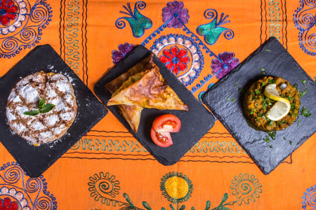 Set of moroccan dishes, top view, epanadas.の写真素材