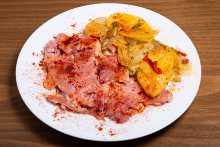 Tasty lacon galician boiled ham on a plate.の写真素材