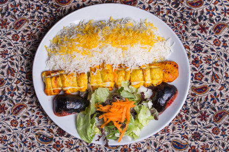 Tasty Iranian Kabab Koobideh with Rice Saffron and Butterの写真素材