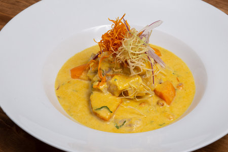 A freshly made scallop ceviche with red onion, cilantro, red pepper, lime, and serrano pepperの写真素材