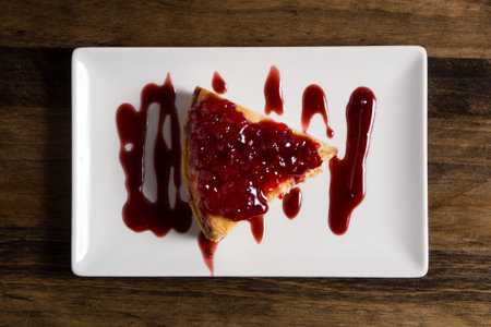 Delicious fresh strawberry cheese cake from ovenの写真素材