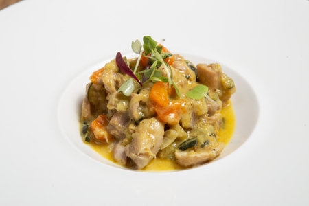 Delicious and colorful bowl of thai curry chicken.の写真素材