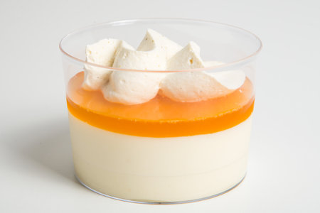 Mousse cold whipping cream with jam and fruitの写真素材