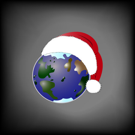 Earth in the Santa hat on a dark backgroundのイラスト素材