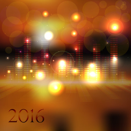 Background the equalizer of voice frequency with bright gold lighting and figures 2016.のイラスト素材