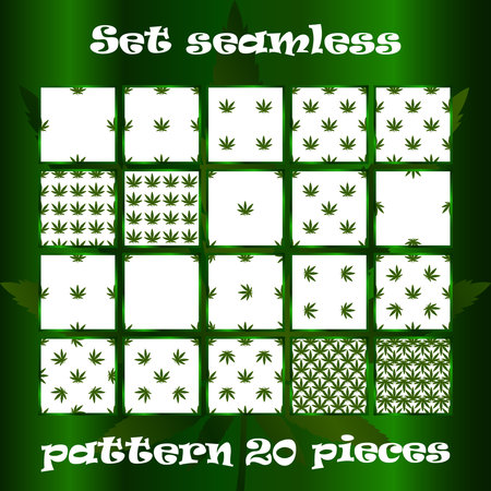 Set of 20 seamless pattern with the image of leaves of marijuanaのイラスト素材