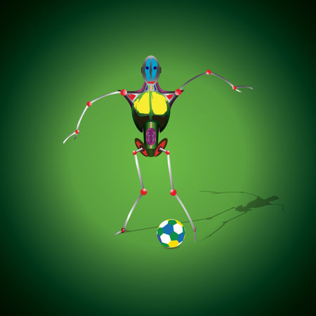 The football, the robot with a soccer-ball a background of a flag of Brazil.のイラスト素材
