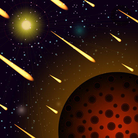 An illustration of an outer space cartoon background with colorful planetsのイラスト素材