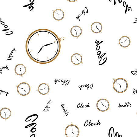 Seamless pattern round, pocket watch from gold.