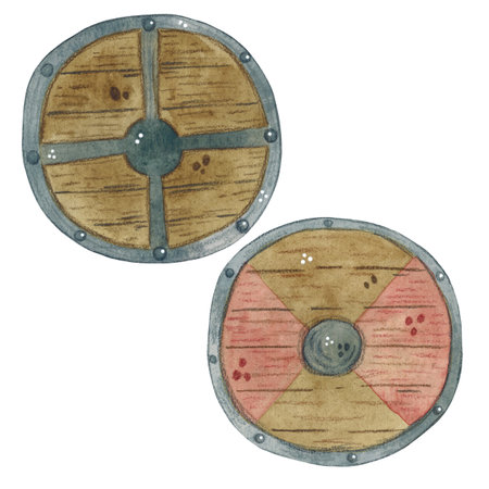 Set of two wooden shieldsの写真素材
