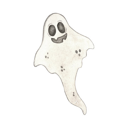 Funny ghost, white, made of fabric, for Halloween party decorationの写真素材