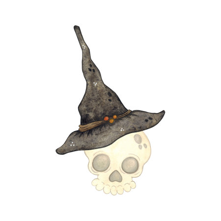 Skull in witch hat, Halloweenの写真素材
