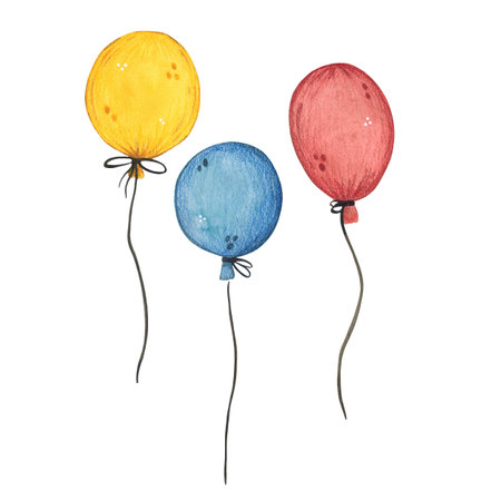 Set of multi-colored balloons watercolor illustrationの写真素材