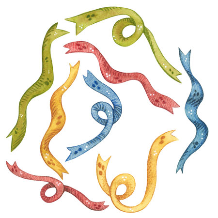 Set of colored ribbons watercolor illustrationの写真素材