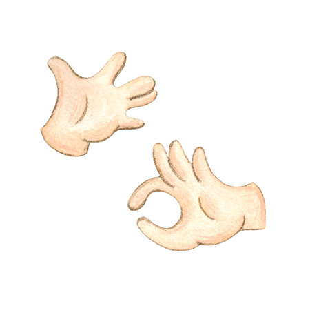 Hands in white gloves, hand-drawn watercolor illustrationの写真素材