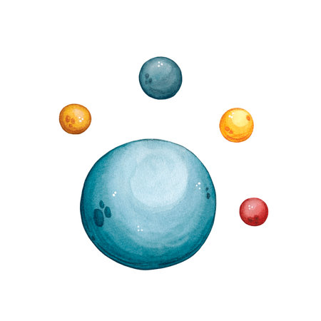 Set of multi-colored balls, watercolor illustrationの写真素材