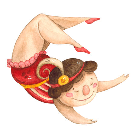 Circus performer, acrobat, gymnast isolated watercolor illustration handの写真素材
