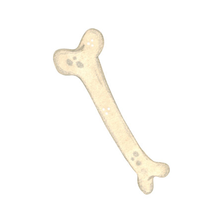 Big bone from skeleton, decoration for Halloween party. Watercolor cartoon hand drawn illustration....