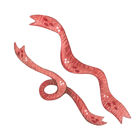 Set of red ribbons watercolor illustrationの写真素材