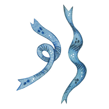 Set of blue ribbons watercolor illustration,の写真素材