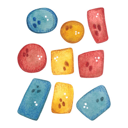 Set of colored round confetti watercolor illustrationの写真素材