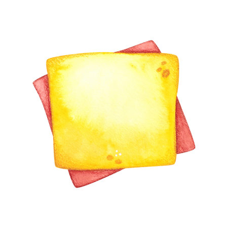 Colored square note papers, stickers. Watercolor hand-drawn illustration, cartoon. Design for stickers, posters, card blanks, scrapbooking, journaling. School, study, knowledgeの写真素材