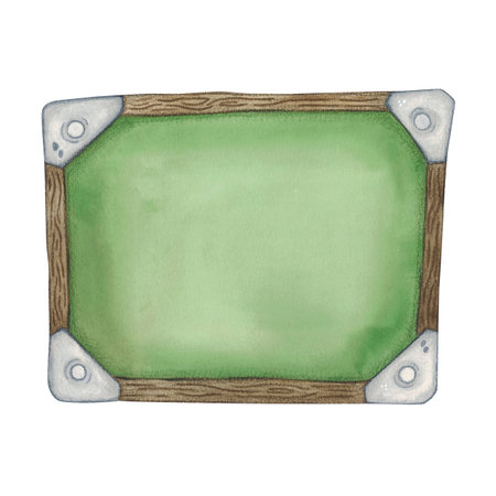 School chalkboard, green in wooden frame. Watercolor illustration hand drawn, cartoon. Drawing for stickers, posters, card blanks, scrapbooking, journaling. School, class, study, board, wooden frameの写真素材