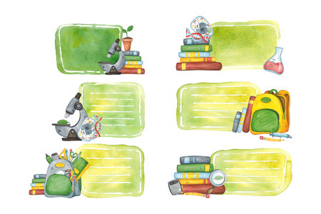 Sticker set, sticker pack for school notes. Watercolor illustration, hand drawn, cartoon. Drawing for stickers, invitations, scrapbooking. Science, schoolの写真素材