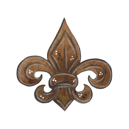 Emblem heraldic lily. Watercolor illustration hand drawn, cartoon. Drawing for scrapbooking, stickers. Knight, history, emblem, middle ages, flag, symbol, lily, heraldic,の写真素材