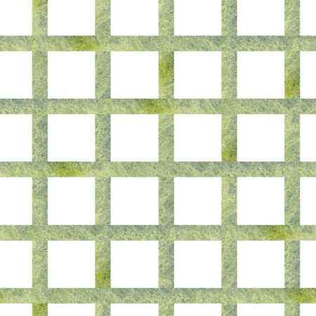 Seamless pattern in green checkered watercolor stripes. Hand drawn illustration. Drawing for...