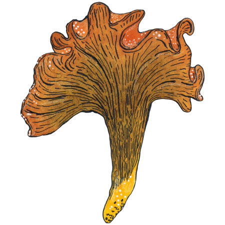 Yellow chanterelle mushroom. Hand drawn watercolor illustration. Drawing for stickers, cards, posters. autumn, mushroom, forest, yellow, natureの写真素材