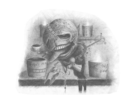 Drawing on the theme of Halloween. Lying on a table with him supplies for black magic.の写真素材