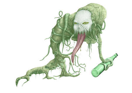 Figure terrible creature with a bottle of alcohol in the tentaclesの写真素材