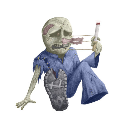 image of the terrible creature with a cigarette in his handの写真素材